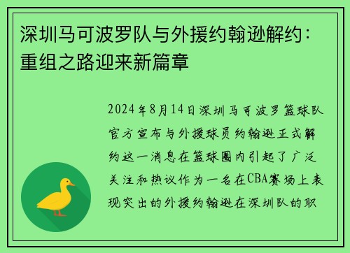 深圳马可波罗队与外援约翰逊解约：重组之路迎来新篇章